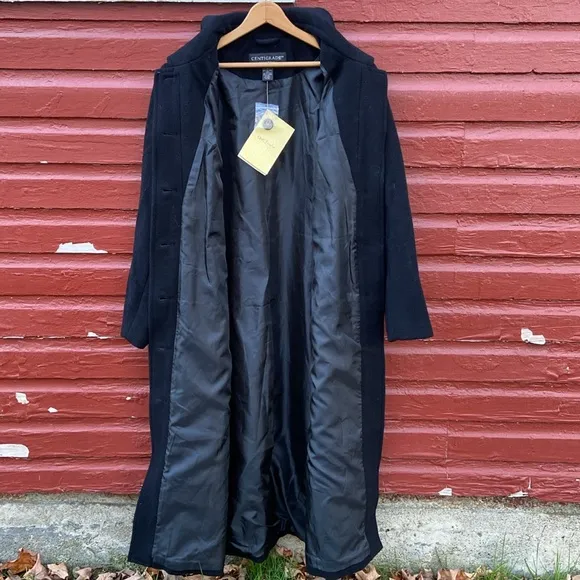 NWT QVC Centigrade Black 100% Wool 7-Button Long Full Length Coat Women’s Size L
