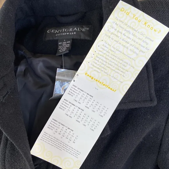 NWT QVC Centigrade Black 100% Wool 7-Button Long Full Length Coat Women’s Size L