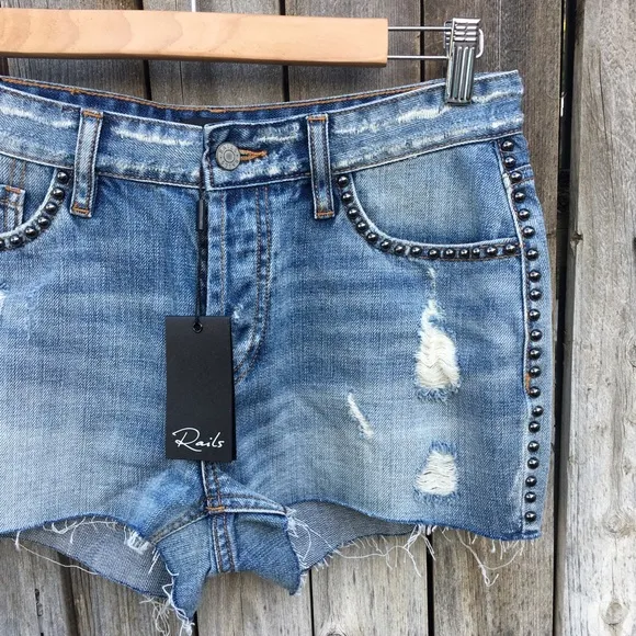 NWT Rails Austin Studs Jean Short Medium Vintage Blue 27