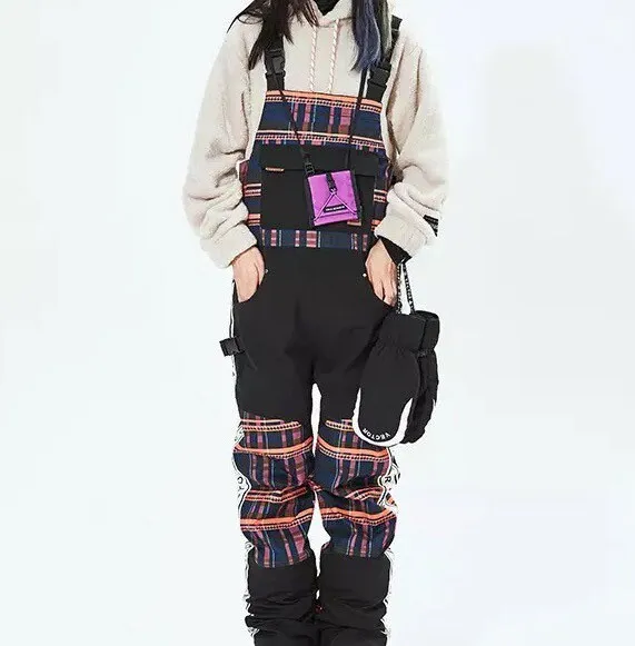 NWT ski snow bib black snowboarding overalls crackling fire vector plaid waterproof adjustable warm skiwear shore and SKYLINE 2024 ski-bib