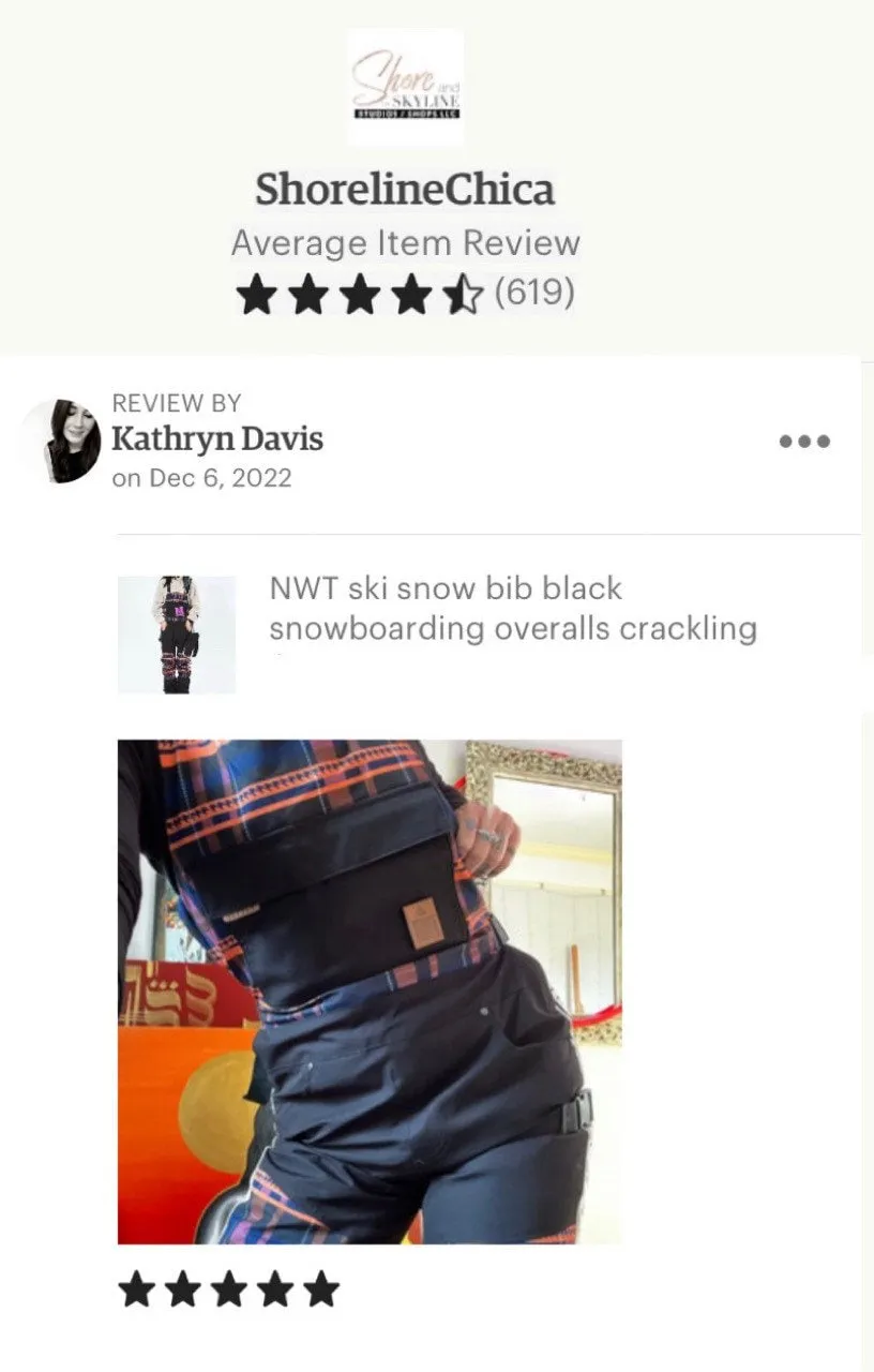 NWT ski snow bib black snowboarding overalls crackling fire vector plaid waterproof adjustable warm skiwear shore and SKYLINE 2024 ski-bib