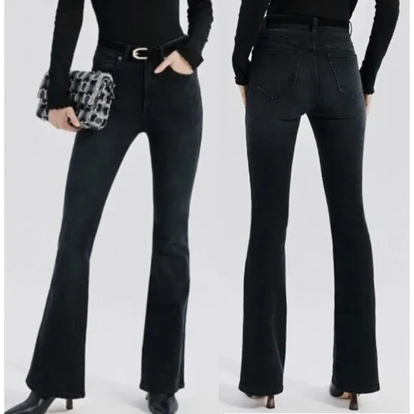 NWT Something Navy High Waisted Denim Bootcut Jeans Washed Black Women's Size 4