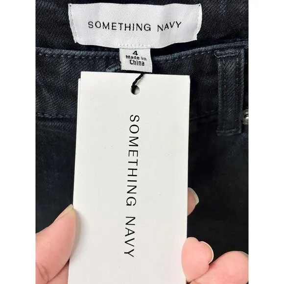 NWT Something Navy High Waisted Denim Bootcut Jeans Washed Black Women's Size 4