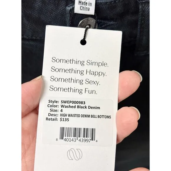 NWT Something Navy High Waisted Denim Bootcut Jeans Washed Black Women's Size 4
