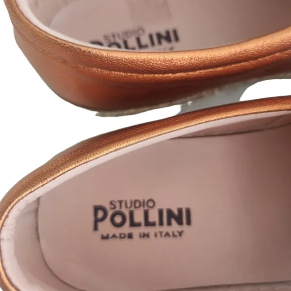 NWT Studio Pollini Espadrilles Metallic Orange Leather
