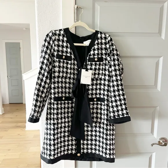 NWT Tuckernuck Coco Tweed Houndstooth Bow Dress