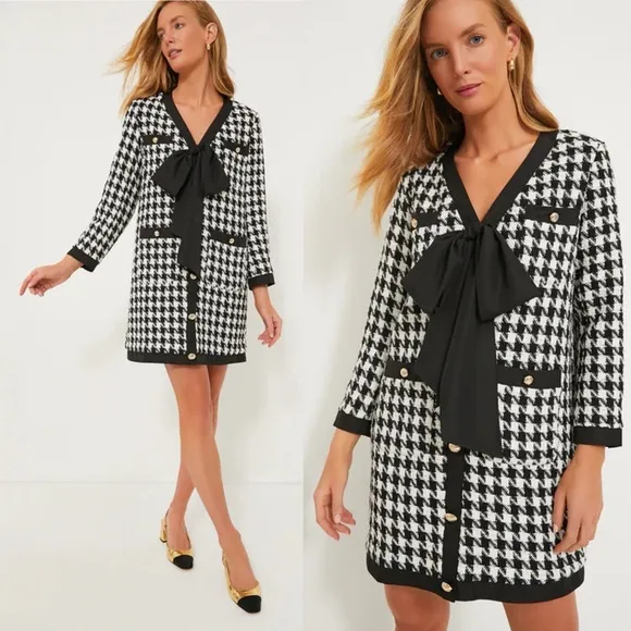 NWT Tuckernuck Coco Tweed Houndstooth Bow Dress