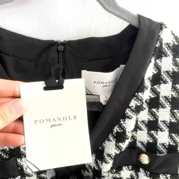 NWT Tuckernuck Pomander Place Coco Tweed Bow Black White Houndstooth Dress L