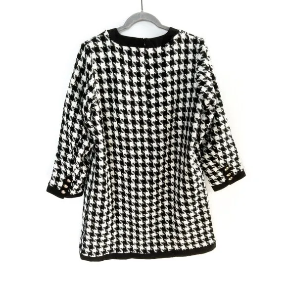 NWT Tuckernuck Pomander Place Coco Tweed Bow Black White Houndstooth Dress L