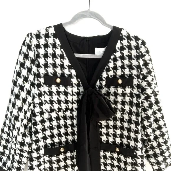 NWT Tuckernuck Pomander Place Coco Tweed Bow Black White Houndstooth Dress L