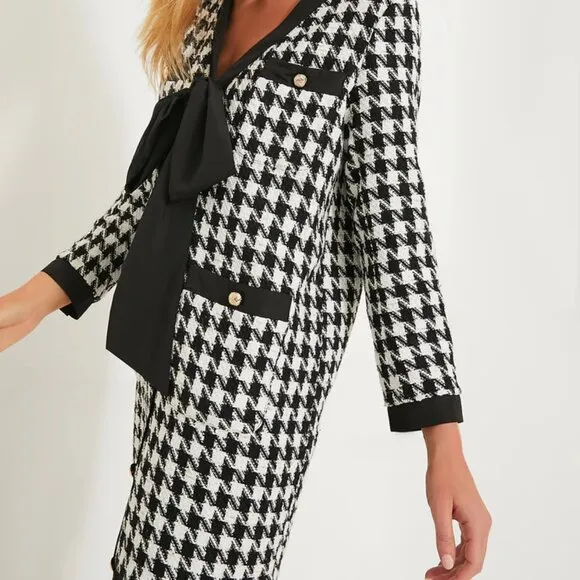NWT Tuckernuck Pomander Place Coco Tweed Bow Black White Houndstooth Dress L