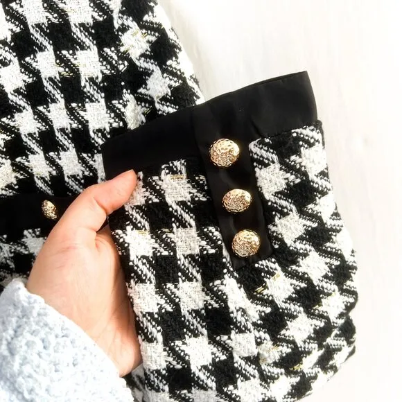 NWT Tuckernuck Pomander Place Coco Tweed Bow Black White Houndstooth Dress L