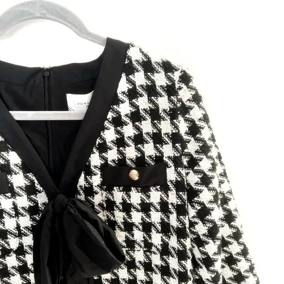 NWT Tuckernuck Pomander Place Coco Tweed Bow Black White Houndstooth Dress L