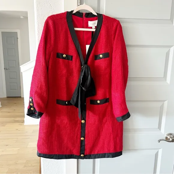 NWT Tuckernuck Pomander Place Red Tweed Coco Bow Dress