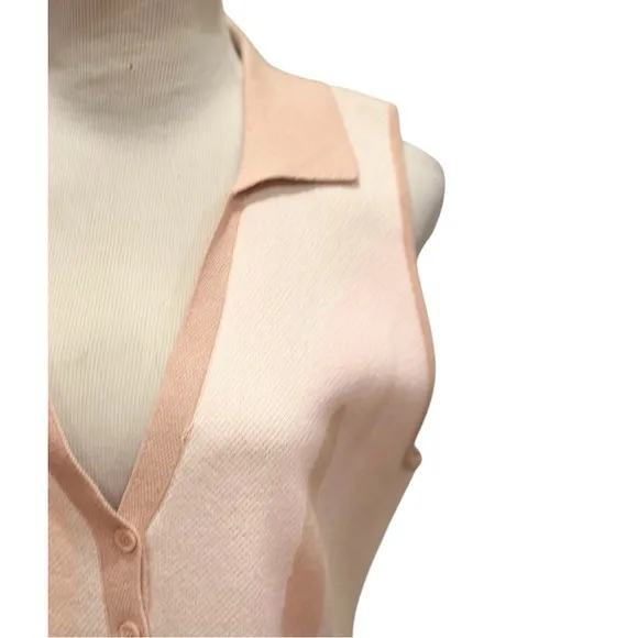 NWT Urban Outfitters 70s Sweater Dress Pink Cream Sleeveless Polo Collar Le Lis
