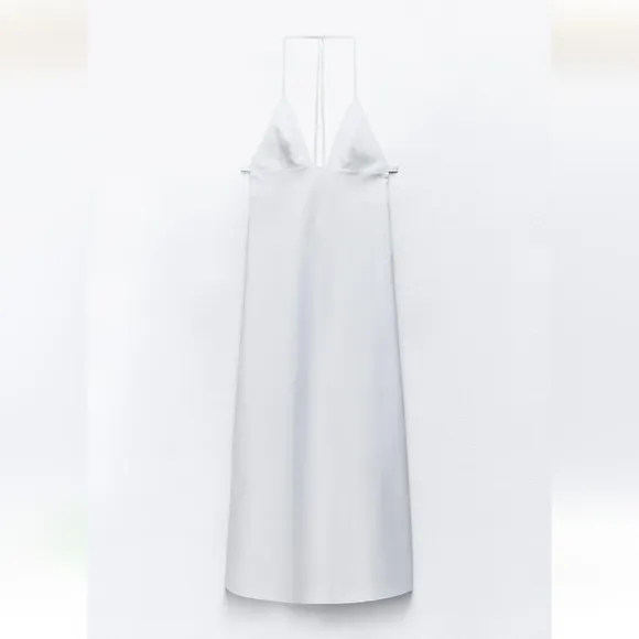 NWT Zara - Cotton White Open Back Spaghetti Strap Midi Dress