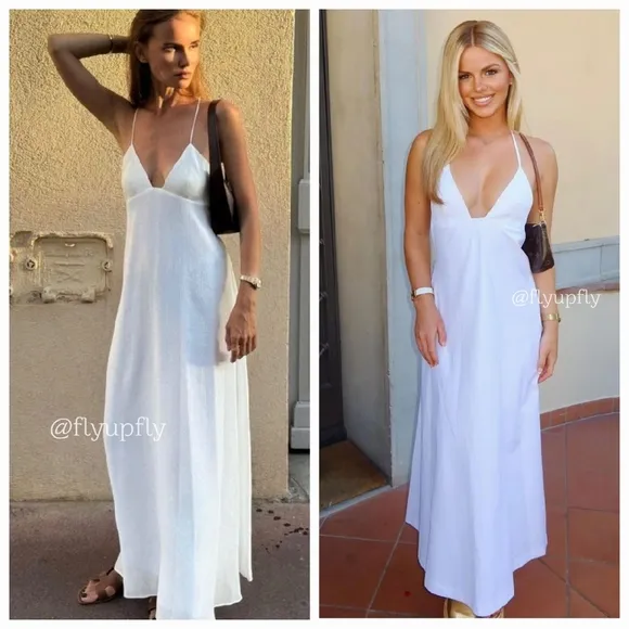 NWT Zara - Cotton White Open Back Spaghetti Strap Midi Dress