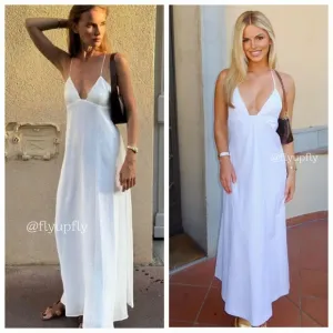 NWT Zara - Cotton White Open Back Spaghetti Strap Midi Dress