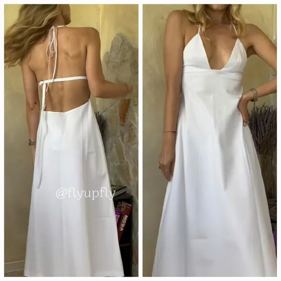NWT Zara - Cotton White Open Back Spaghetti Strap Midi Dress