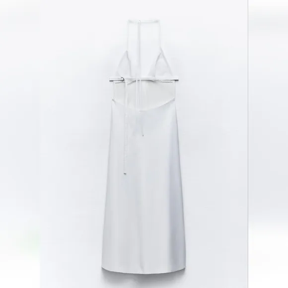 NWT Zara - Cotton White Open Back Spaghetti Strap Midi Dress