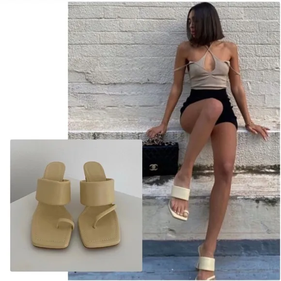 NWT ZARA Heeled Leather Sandals W. Padded Strap 40