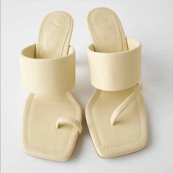 NWT ZARA Heeled Leather Sandals W. Padded Strap 40