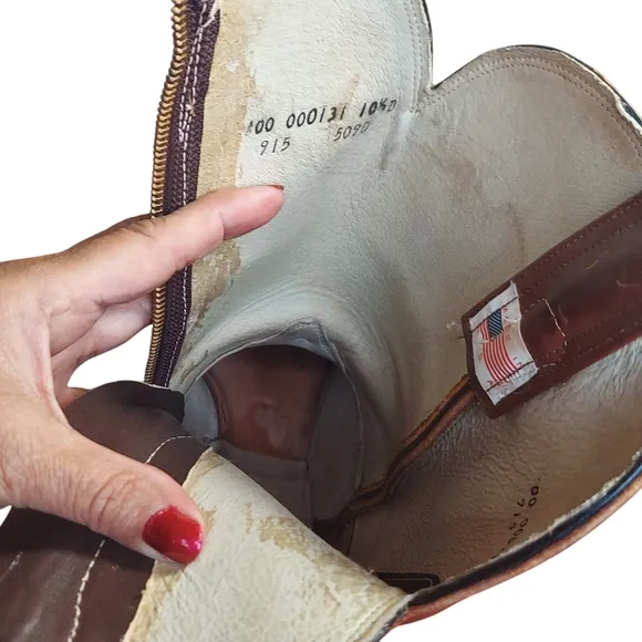 Olathe Boot Company Vintage Tan Cowboy Boots with Almond Toe and Stacked Heel