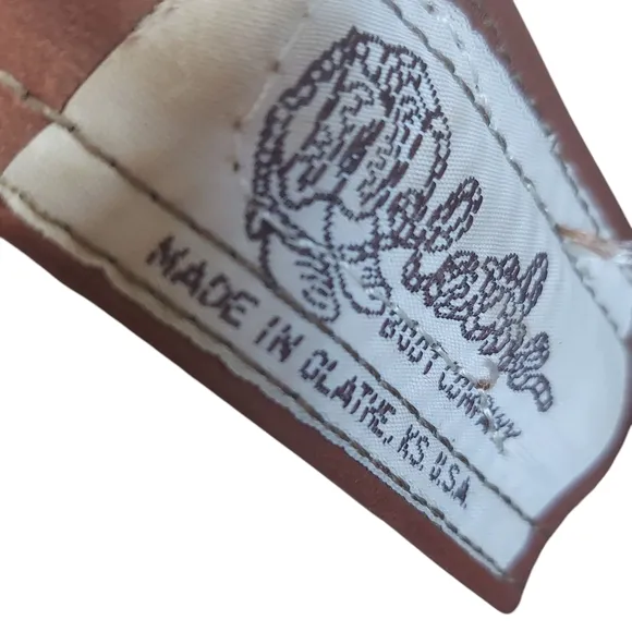 Olathe Boot Company Vintage Tan Cowboy Boots with Almond Toe and Stacked Heel