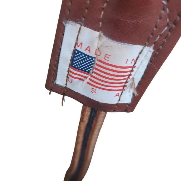 Olathe Boot Company Vintage Tan Cowboy Boots with Almond Toe and Stacked Heel