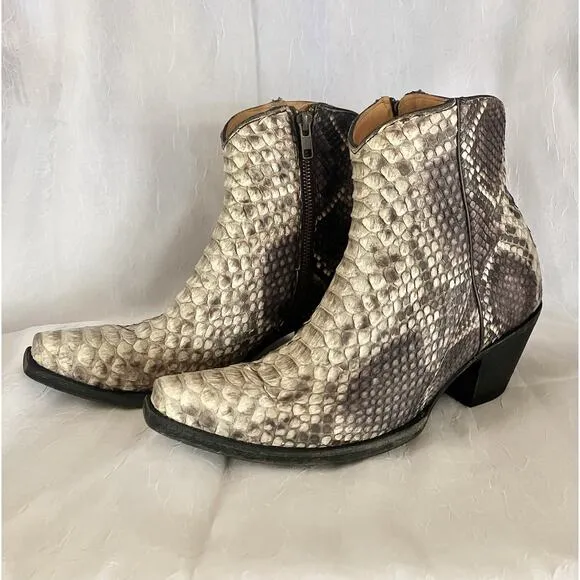 Old Gringo Python Ankle Boots Women’s 8 Leather Pointy Toe Snake Cowboy Western