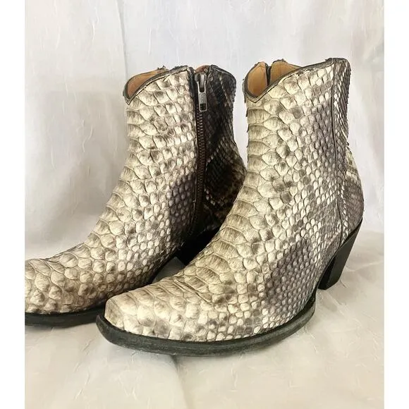 Old Gringo Python Ankle Boots Women’s 8 Leather Pointy Toe Snake Cowboy Western