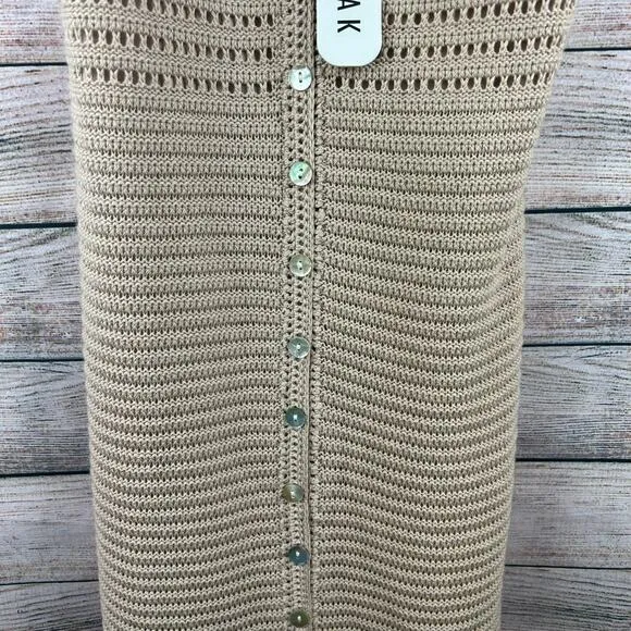 Olive   Oak Tan Knit Midi Dress – Button Front &amp; Tie Straps, NWT, Size M