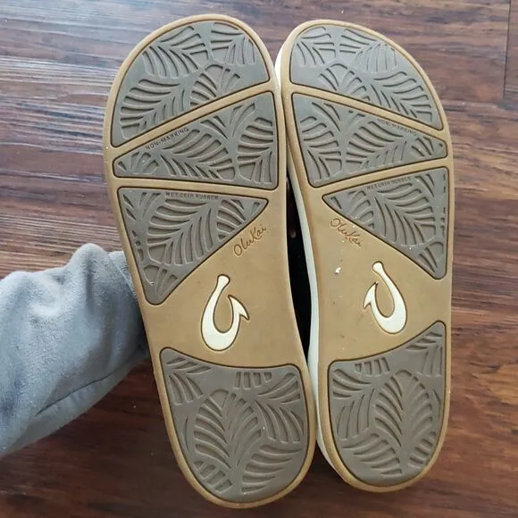 Olukai Black Leather Thong Summer Sandals Womens Size 10