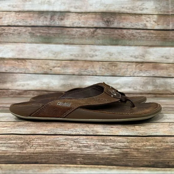 Olukai Brown Leather Nui Thong Sandals
