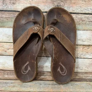 Olukai Brown Leather Nui Thong Sandals
