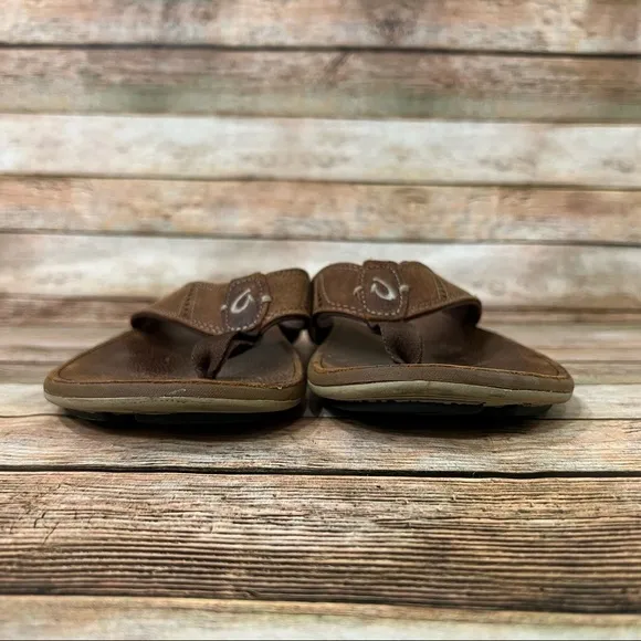 Olukai Brown Leather Nui Thong Sandals