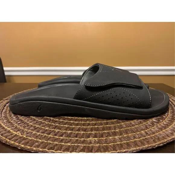 Olukai Men's Nalu Slide Sandals Slip On Adjustable Black Casual Comfort Size 10