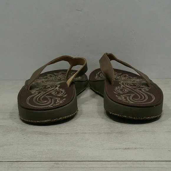 OluKai Womans Paniolo Leather Metallic Bronze Comfort Flip Flop Size 11