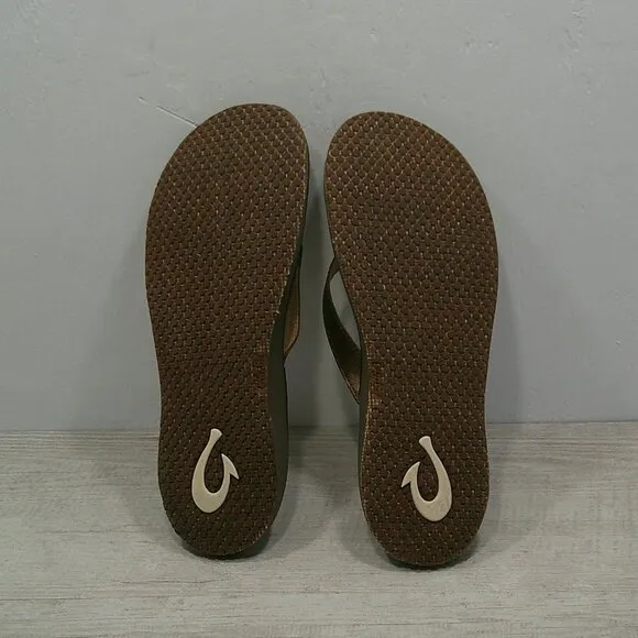 OluKai Womans Paniolo Leather Metallic Bronze Comfort Flip Flop Size 11