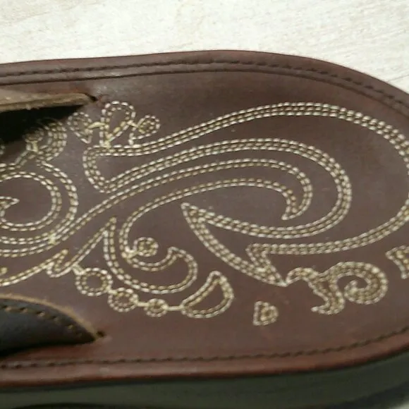 OluKai Womans Paniolo Leather Metallic Bronze Comfort Flip Flop Size 11