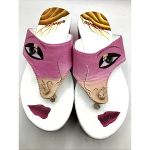 OOAK ART Y2k Hand painted Dollhouse Platform Thong Slide Sandals Mall Brand
