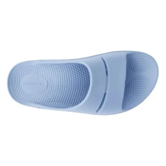 OOFOS OOahh Slide Sandal Neptune Blue Recovery Slip-On Comfort M8/W10