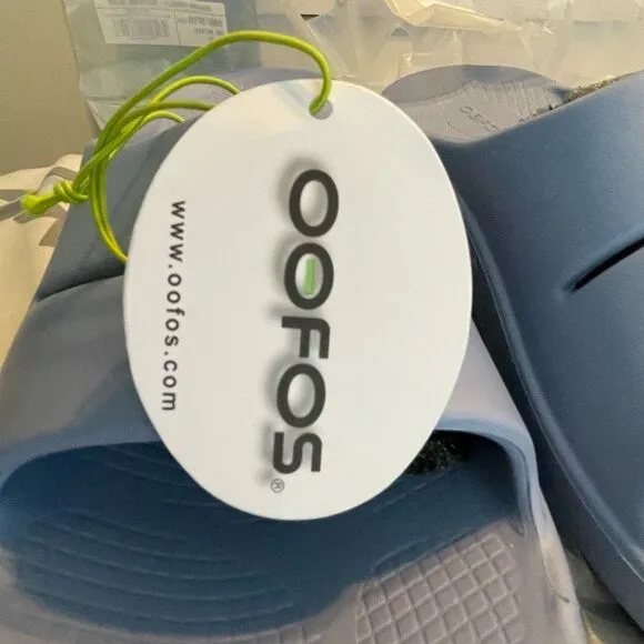 OOFOS OOahh Slide Sandal Neptune Blue Recovery Slip-On Comfort M8/W10