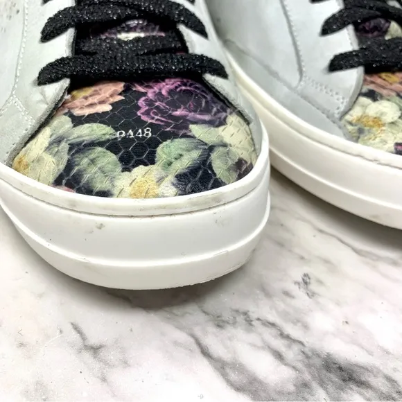 P448 John Black Floral Leather Low Top Sneakers 40/9-10 Casual Preppy Athleisure