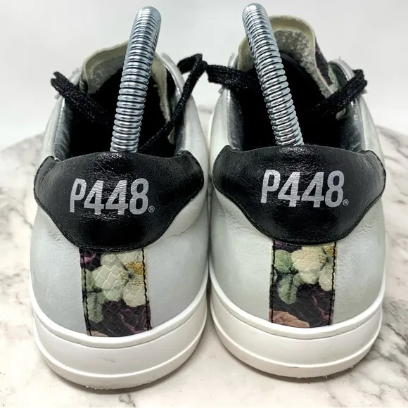 P448 John Black Floral Leather Low Top Sneakers 40/9-10 Casual Preppy Athleisure