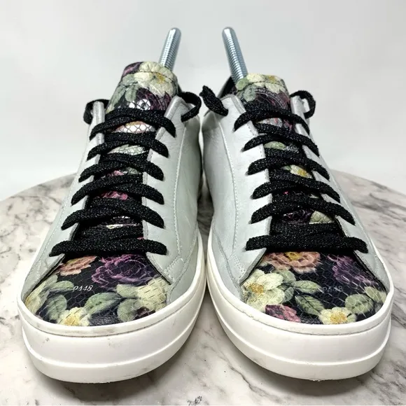 P448 John Black Floral Leather Low Top Sneakers 40/9-10 Casual Preppy Athleisure