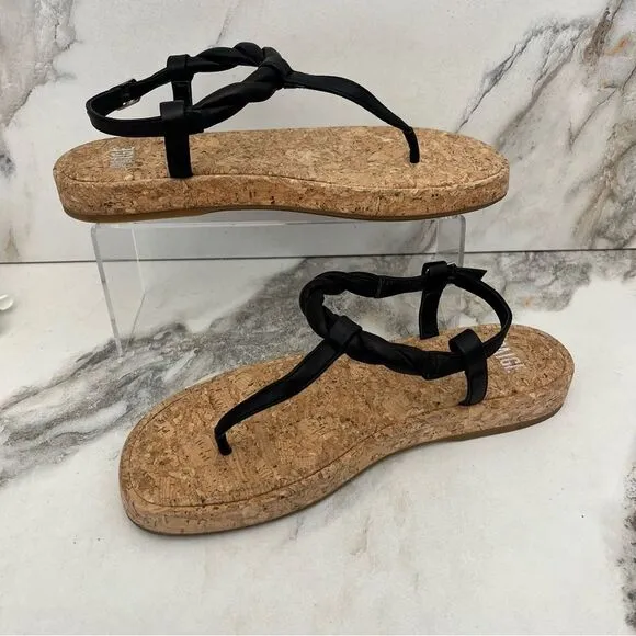 PAIGE Dawn T Strap Slingback Sandals in Black Leather Size 8.5
