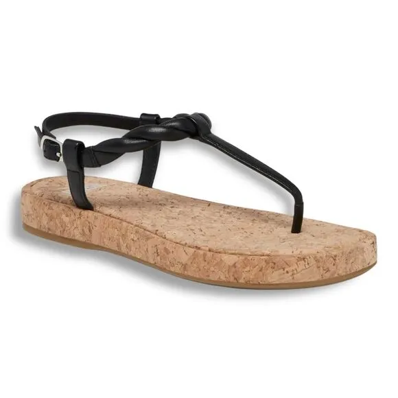 PAIGE Dawn T Strap Slingback Sandals in Black Leather Size 8.5