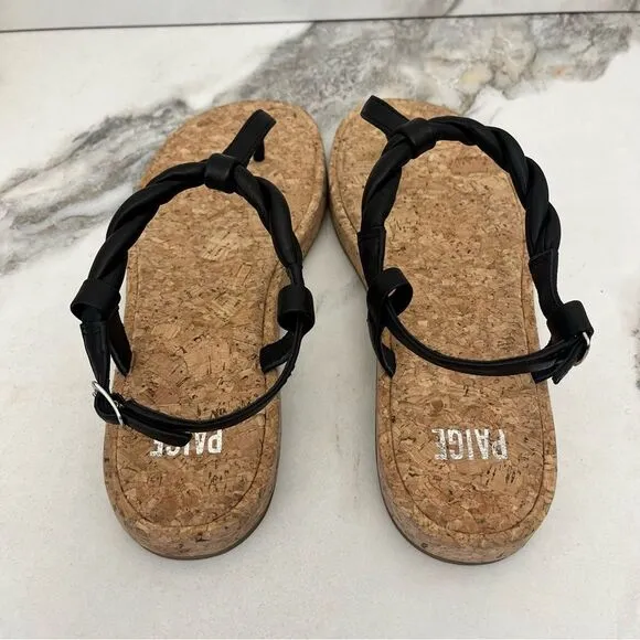 PAIGE Dawn T Strap Slingback Sandals in Black Leather Size 8.5