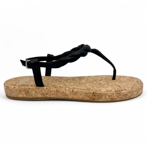 PAIGE Dawn T Strap Slingback Sandals in Black Leather Size 8.5